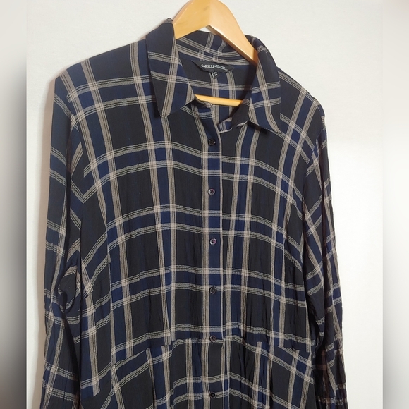 Capsule for JD Williams Long Sleeve Shirt Dress Black Blue Plaid US 20 EU 52 - Picture 5 of 9